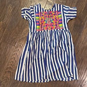 Roller Rabbit Blue Striped Dress with Multicolor Embroidery